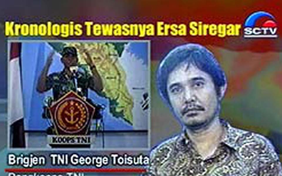 Screen shot from Television report on death of Ersa Siregar (Liputan 6)