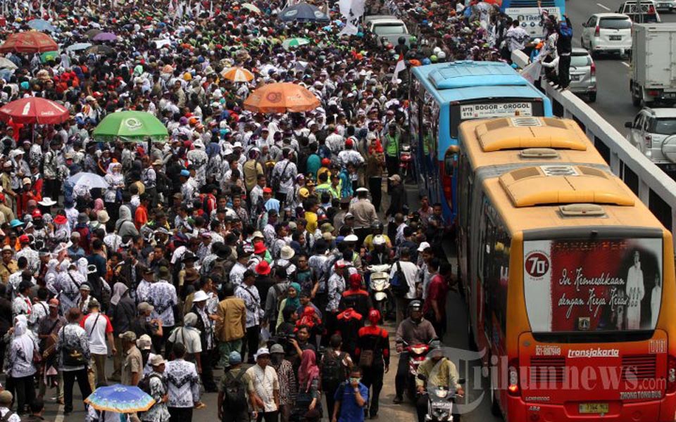 Protest action creating traffic congestion in Jakarta (Tribune)