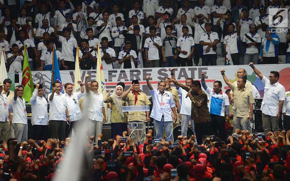 Prabowo at KSPI May Day rally at the Istora Senyan in Jakarta - May 1, 2018 (Merdeka)