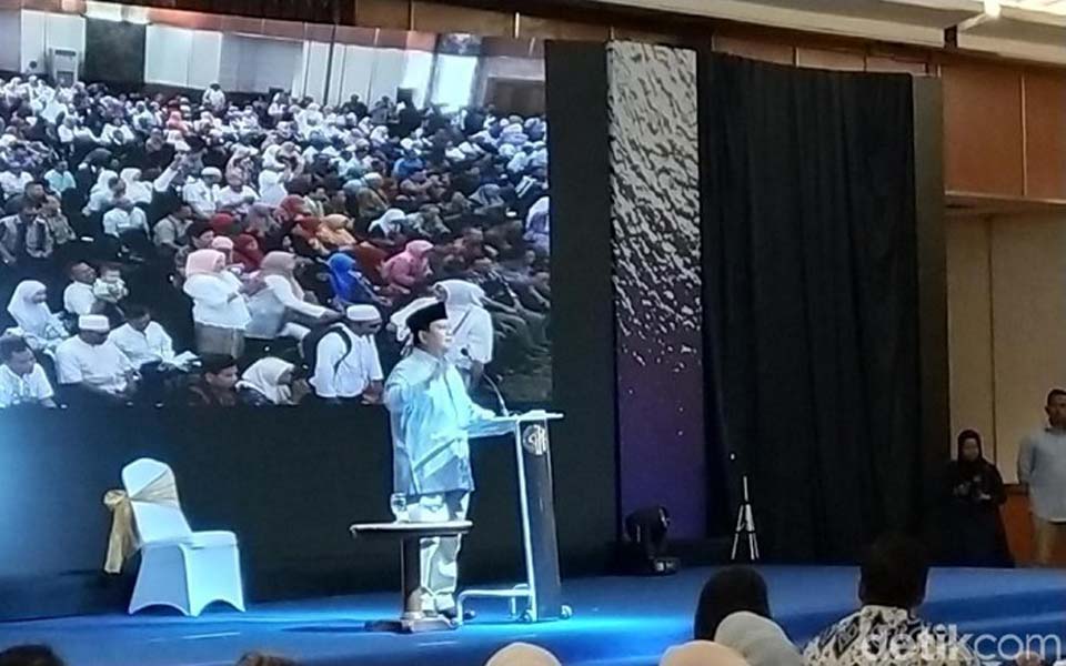 Prabowo speaking at Grand Sahid Hotel - December 5, 2018 (Detik)