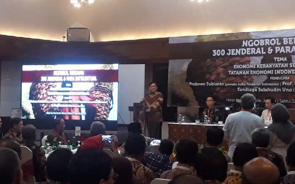 Prabowo speaking at Sari Pan Pacific Hotel in Jakarta - September 22, 2018 (Tempo)