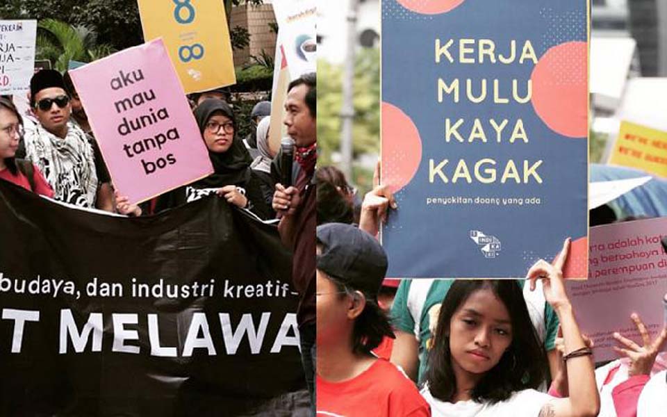 Media industry workers rally in Central Jakarta on May Day – May 1, 2019 (Tempo)