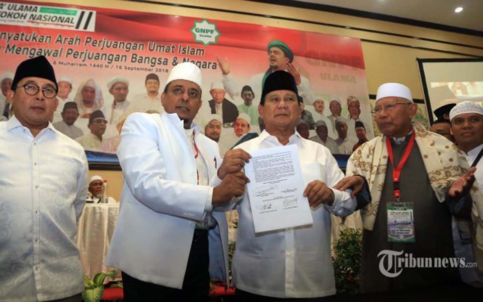 Prabowo holds integrity pact at 2nd Ijtimak Ulama – September 16, 2018 (Tribune)