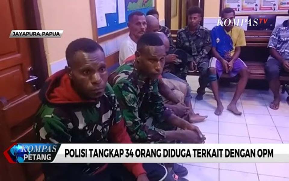 Screen shot from TV report on arrest of 34 Papuan activists – November 30, 2019 (Demokrasi)