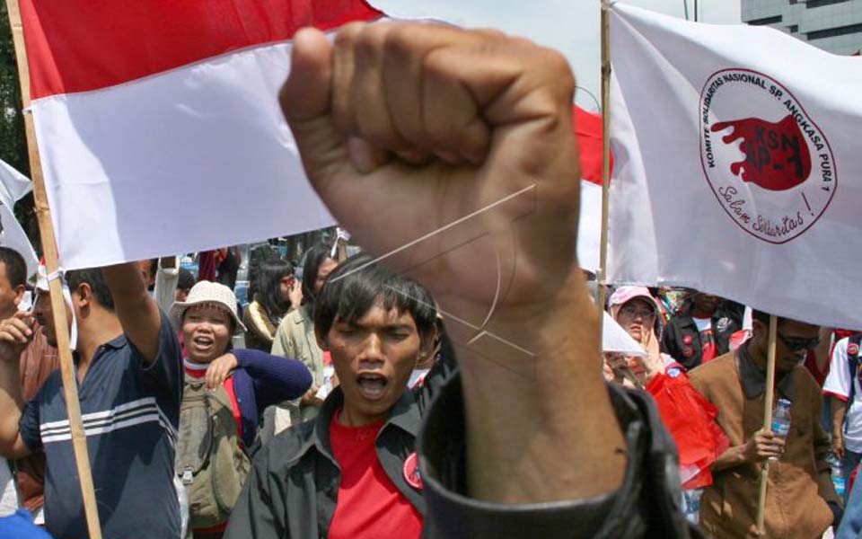 Protest in Jakarta against privatisation of state-owned industries (Antara)