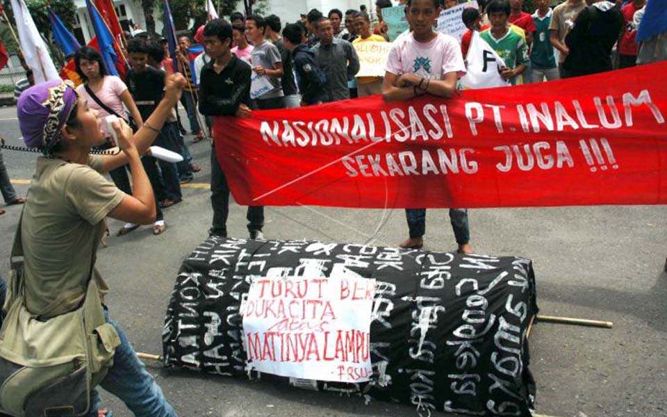 Protesters in Medan call for nationalisation of PT Inalum (Antara)