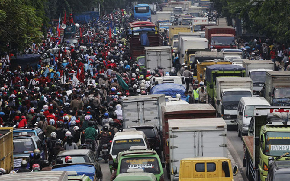 Traffic congestion created by street protest in Jakarta (Satu Jam)