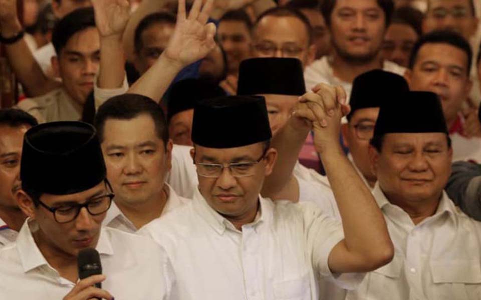 Jakarta Deputy Governor Sandiaga, Anies and Prabowo - Undated (Reuters)