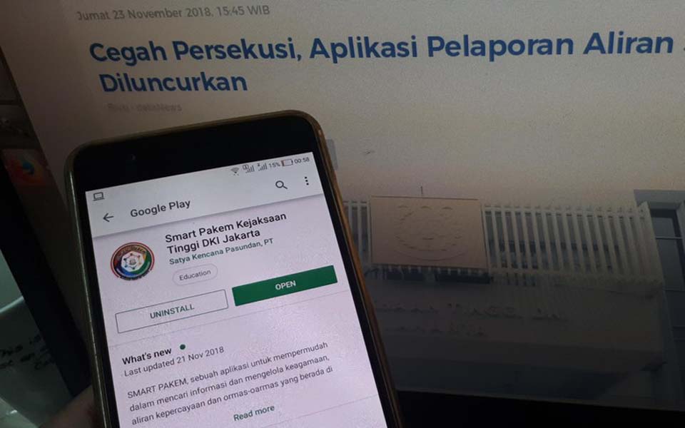 Smart Pakem 'deviant teachings' reporting app (Detik)