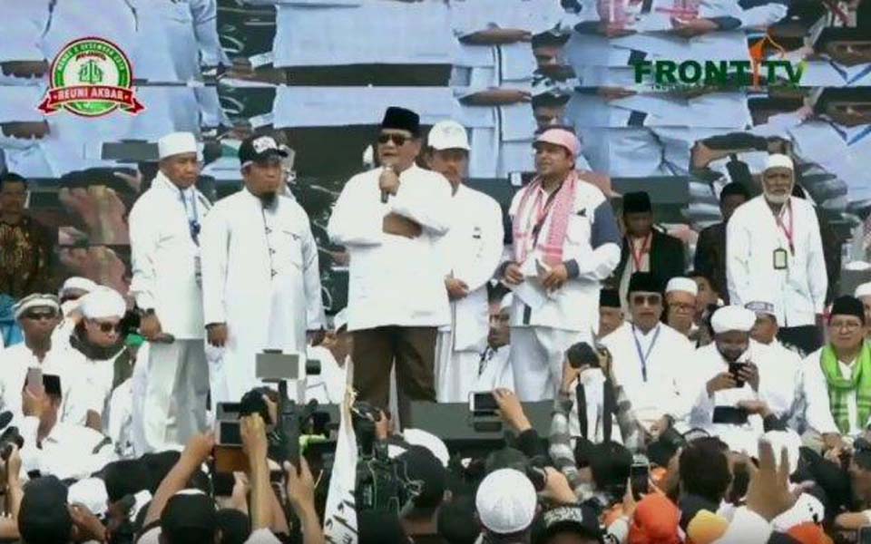 Prabowo speaking at 212 Reunion in Jakarta – December 2, 2018 (Tribune)