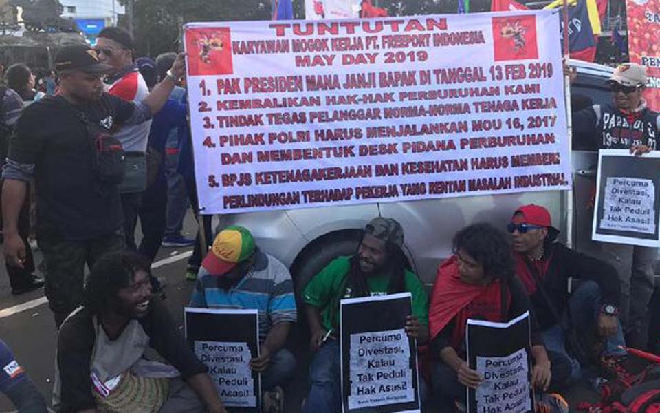 Sacked Freeport workers protest in Central Jakarta – May 1, 2019 (CNN)